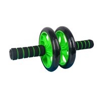 2 Wheels Exercise Ab Roller Non-slip Sponge Handle Wheels Wheel Training Tool with Yoga Mat for Fitness (Green)