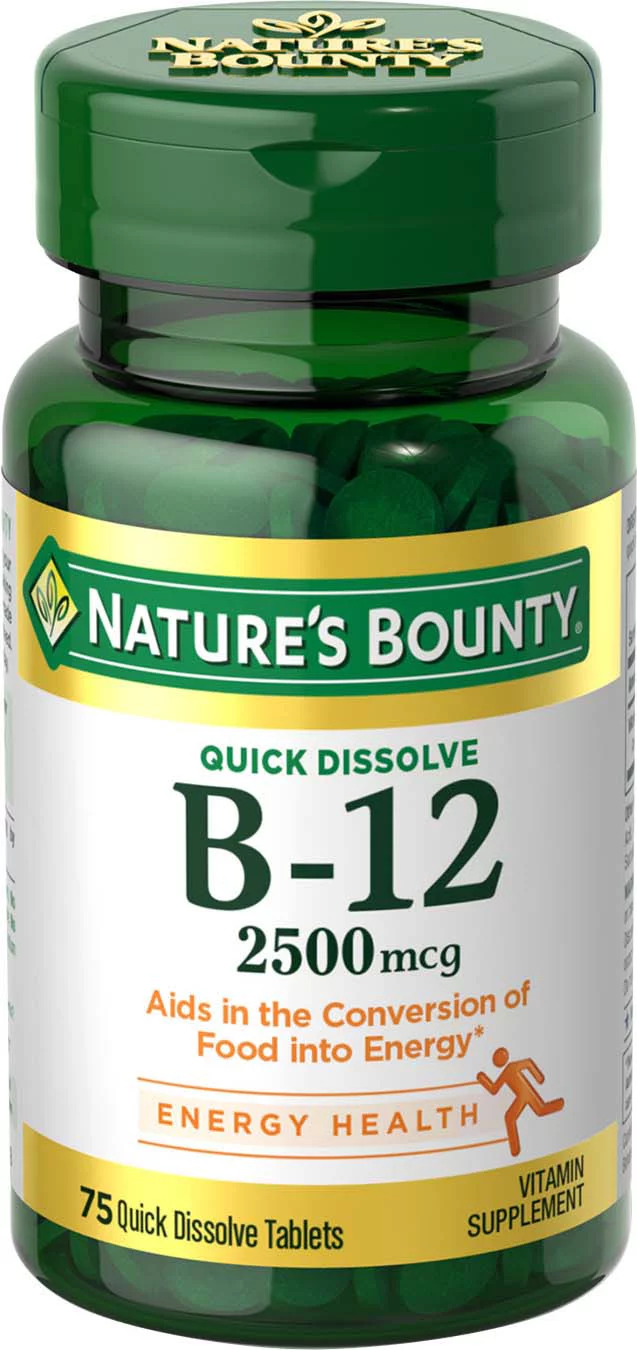 Nature's Bounty Vitamin B-12 Tablets, Cherry Flavor, 2500 mcg, 75 Ct