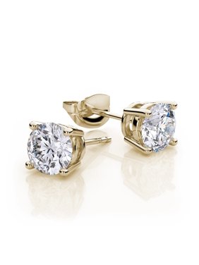 10k Yellow Gold Created  White Sapphire 2 Carat Round Stud Earrings