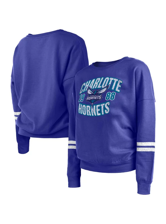 Women's Purple Charlotte Hornets Vintage Wordmark Pullover Sweatshirt
