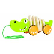 Hape - Wooden Walk-A-Long Croc Pull Toy with Rubber-Rimmed Wheels
