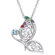 Family Jewelry Personalized Mother's Silvertone or Goldtone Butterfly Birthstone Hearts Pendant