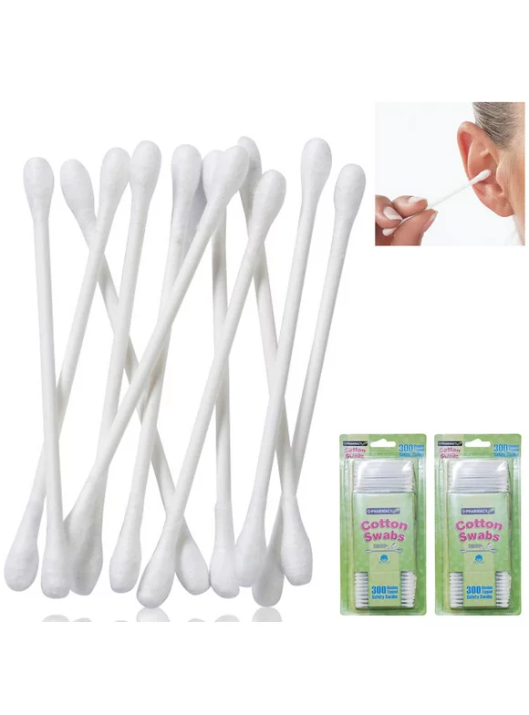 600Ct Cotton Swabs Double Round Tipped Applicator Qtips White Sticks Ears Makeup