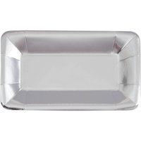 Rectangular Paper Appetizer Plates, 9 x 5 in, Foil Silver, 8ct