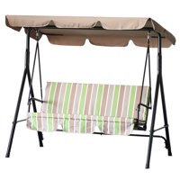 Outsunny Steel Outdoor Porch Swing Lounge Chair 3 Person with Top Canopy - Multi Color Stripe