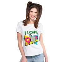 Party City I Love the 90s T-Shirt for Women, Costume Accessory, White with Colorful Print, Large/Extra Large