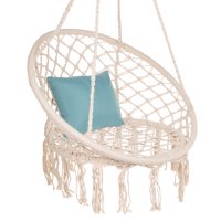 Best Choice Products Handwoven Cotton Macrame Hammock Hanging Chair Swing for Indoor & Outdoor Use w/ Backrest - Beige