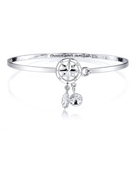 Disney 6mm Clear Crystal Silver-Tone "Choose your own path" Pocahontas Bangle Bracelet, 8"