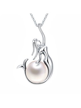 Mermaid Necklace Simulated Pearl Sterling Silver Womens by Ginger Lyne