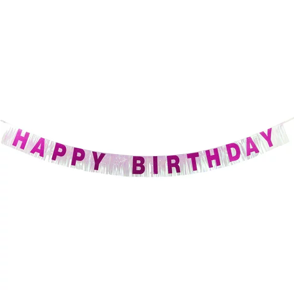 Way to Celebrate! Foil Fringe Pink Happy Birthday Party Banner, 6.25in x 7ft, 1ct