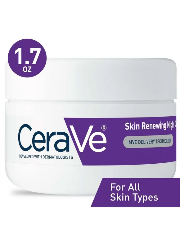 CeraVe Skin Renewing Night Cream, Moisturizing Face Cream with Niacinamide, Peptide Complex, and Hyaluronic Acid for Softer Skin, 1.7 oz