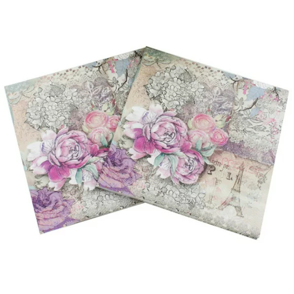 20pcs/pack Eiffel Tower/ Rose Printed Dinner Hand Towel Napkins Paper Festive Party Tissue Floral Decoration 33*33cm