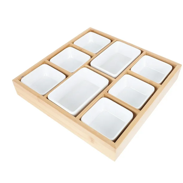 1 Set Snack Plate Dishes Breakfast Platter Plate Food Dessert Fruit Plate With Bamboo Tray