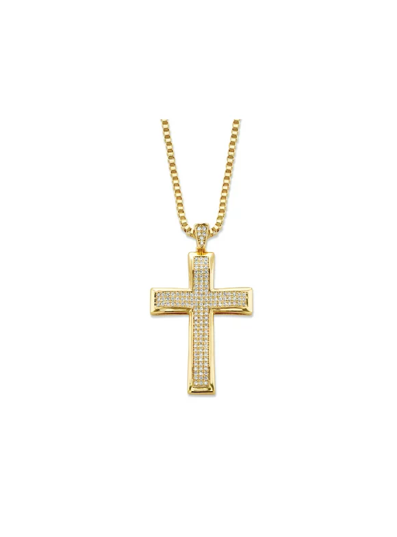PalmBeach Jewelry Round Cubic Zirconia Cross Pendant Necklace .65 TCW Gold-Plated or Silvertone 20" or 24" Lengths