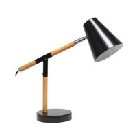 Simple Designs Black Matte And Wooden Pivot Desk Lamp LD1059-BLK