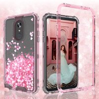 LG Stylo 5/Stylo 5 Plus Clear Glitter Liquid Waterfall Heavy Duty Shock Proof Phone Case - Pink