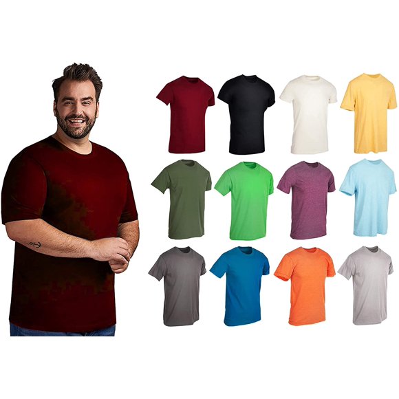 SOCKS'NBULK 12 Pack Plus Size Mens Cotton T-Shirt, Bulk Big & Tall Short Sleeve Lightweight Tees, Crew Neck Tee, Mixed Bright Colors Pack (3X-Large, 12 Pack Mixed Assortment)