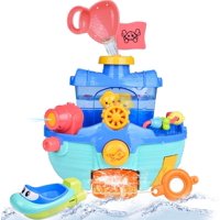 Wall Mountable Pirate Ship Bathtub Bath Toy for Kids with Water Cannon and Boat Scoop F-392