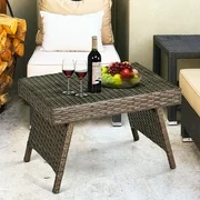 Goplus Patio Folding Wicker Side Coffee Table Poolside Garden Lawn Bistro Furniture