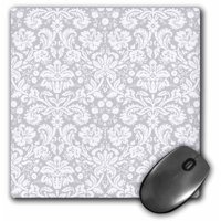 3dRose Silver and white damask pattern - grey gray - fancy french floral swirls - stylish classy elegant, Mouse Pad, 8 by 8 inches