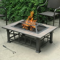 Axxonn Rectangular Tile Top Fire Pit, Brownish Bronze (37" x 28") wood burning Fire Bowl