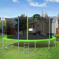 Trampoline with Basketball Hoop for 3-8Yrs Kids, 2021 Upgraded 16FT Trampoline Activity Center w/Backboard Enclosure Net Jumping Mat, Safety Spring Cover Padding, Basketball Hoop & Ladder, S1766
