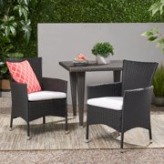 Camilo Outdoor Wicker Dining Chairs with Cushions, Set of 2, Black, White
