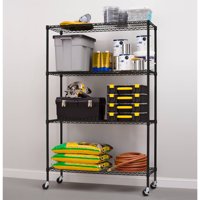 Hyper Tough 18"Dx48"Wx75"H with Casters 4-Shelf Commercial Grade Wire Shelving System with Bonus Shelf Liners and Casters, Black