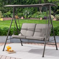 Mainstays Holten Ridge Two-Seat Canopy Patio Swing with Gray Cushions