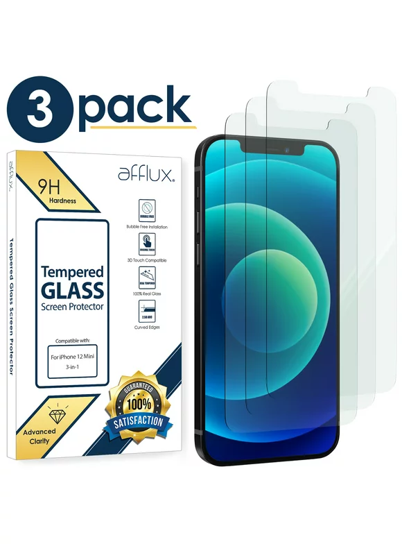 3-PACK Afflux Tempered Glass Screen Protector Film Cover for Apple iPhone 12 Mini - Case Friendly, Bubble-Free Easy Install, 100% Transparent, HD Clear - In Retail Box [fits iPhone Mini - 5.4" Inch]