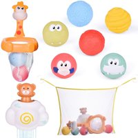 Toddler Bath Toys, Basketball Hoop Set for Kids with 6 Cute Soft Bath Balls, 1 Cloud Water Toy and 1 Organizer F-445