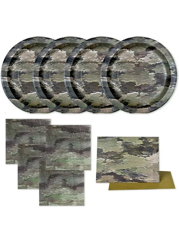 Army Camo Party Kit for 16! Military Party pack has 16 ea. 7” Plates, Napkins & Party Invitations. The Real Superhero Party Supplies for Birthdays, Active Military & Retirement Parties. by Havercamp.