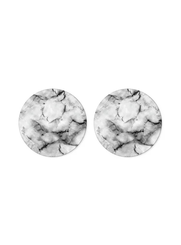 FINCIBO Round Screen Cleaner (5cm) Microfiber Sticker with Design for Smartphones, Tablets, iPad, Camera Lens, Computers, Laptop Screens - Set of 2pcs Gray White Marble
