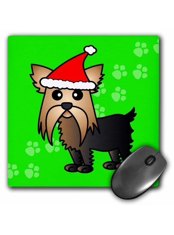 3dRose Cute Yorkshire Terrier  Yorkie Green with Santa Hat, Mouse Pad, 8 by 8 inches