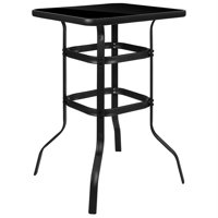 Flash Furniture 27.5" Square Black Tempered Glass Bar Height Metal Patio Bar Table