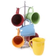Gibson set of 6 Color Coffee Mugs and Convenient Wire Rack