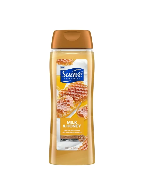 Suave Essentials Gentle Body Wash, Milk & Honey, 18 oz
