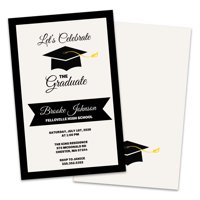 Personalized Classic Cap & Tassel Graduation Party Invitation, Black (Minimum 8 Qty Sold)