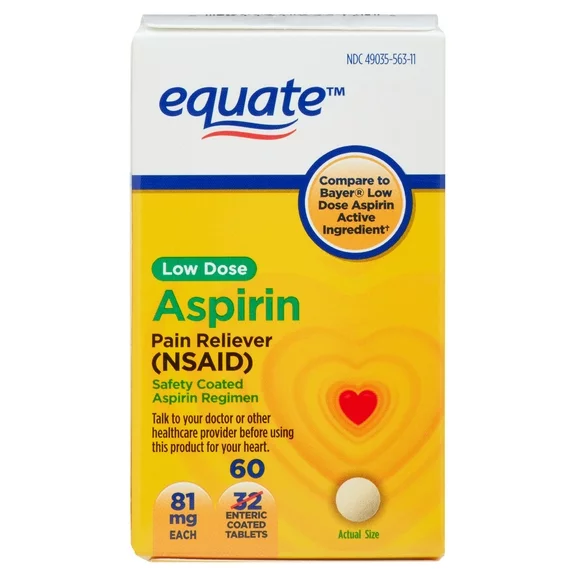 Equate Adult Low Dose Aspirin Safety Coated Tablets, 81 mg, 60 Count