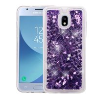 Bemz Liquid Glitter Quicksand Protective Cover Case with Atom Cloth for Samsung Galaxy Express Prime 3 (J337A) AT&T - Purple Love Hearts