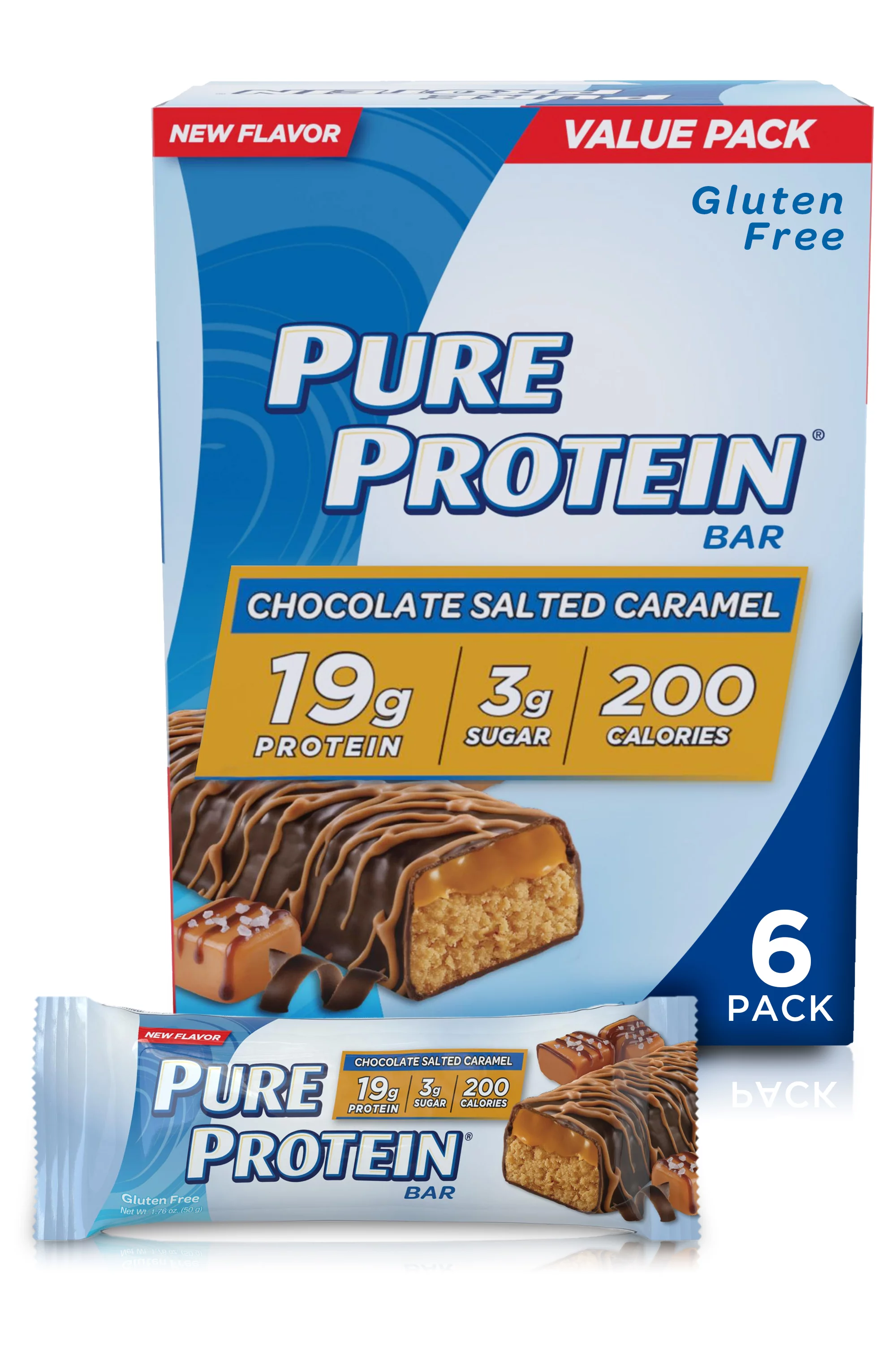 Pure Protein Bars, Chocolate Salted Caramel, 19g Protein, 1.76 Oz, 6 Ct