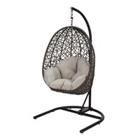 Better Homes & Gardens Open Weave Patio Wicker Hanging Chair with Stand and Beige Cushion