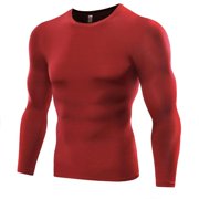 1PC Mens Compression Under Base Layer Top Long Sleeve Tights Sports Running T-shirts Red XXL