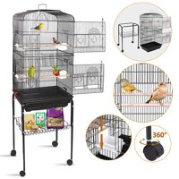 ZENSTYLE 59.3'' Bird Cage with Rolling Stand Wrought Iron Pet Bird Cage Parrot Cockatiel Cockatoo Parakeet Finches Birdcage Medium Pet House