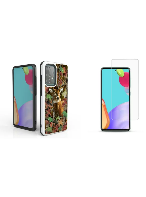 BC Dual Shield Case for Samsung Galaxy A52 5G with 2-Pack Tempered Glass Screen Protectors and Touchless Tool - Deer Camo