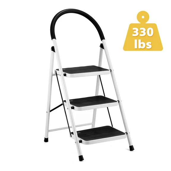 KingSo 3 Step Ladder, Folding Stool with Steel Wide Anti-Slip Pedal and Handgrip