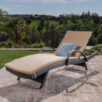 Anthony Outdoor Wicker Adjustable Chaise Lounge with Arms and Cushion, Multibrown, Carmel