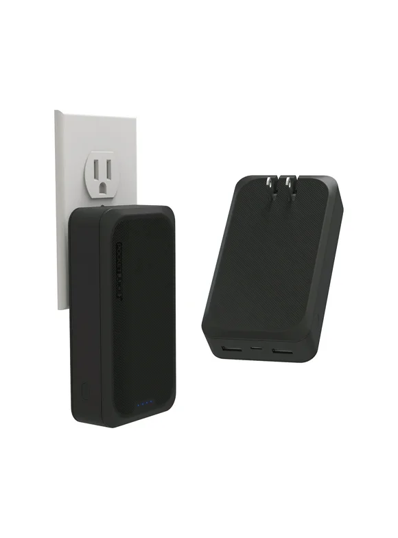 Pocket Juice Endurance AC 10,000mAh, Portable Power Bank Charger with Built-in Wall Plug, Black