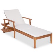 Best Choice Products 79x30in Acacia Wood Outdoor Chaise Lounge Chair w/ Adjustable Backrest, Table, Wheels - Cream