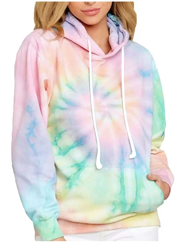 Sexy Dance Women Hoodie Sweatshirts Casual Tunic Long Sleeve Tie Dye Pullover with Drawstring and Pocket